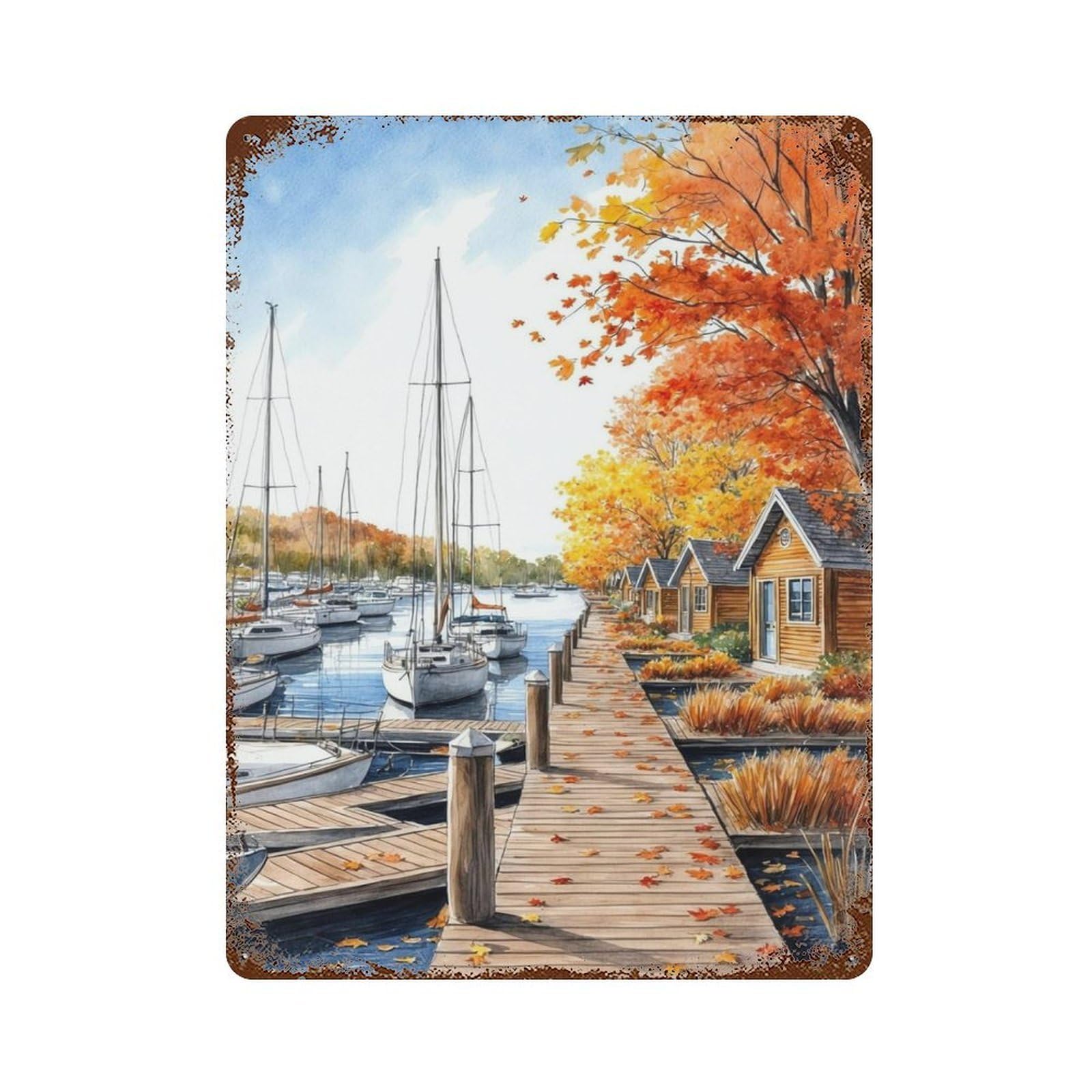 xiaoxiaoshen Vintage Landmark Countryside Pier Wall Decor Art Metal Tin Poster Modern Home Decor Art Home Bar Shop Decorations Vintage Sign 40x30cm