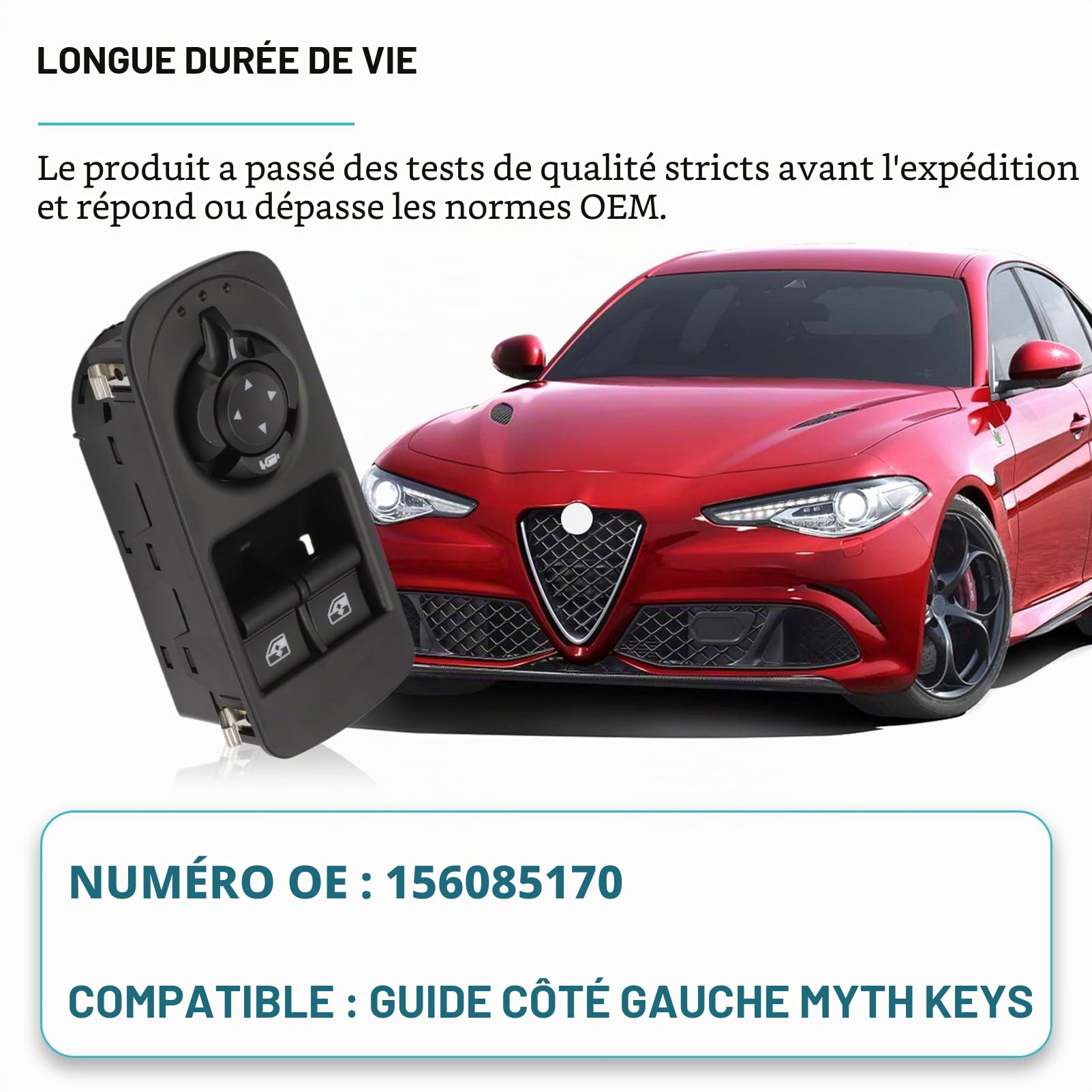 Lève-vitre gauche pour Alfa MiTo 955 2008-2018 Côté conducteur Bouton Interrupteur de commande de fenêtre interrupteur 156085170