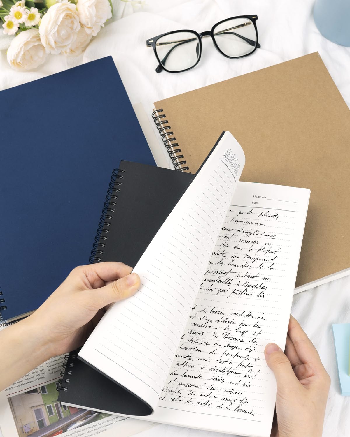 Dynta Grands carnets à spirales lignés de 21,6 x 27,9 cm pour école, bureau, étude et notes, idéal pour les étudiants et le bureau, 160 pages/80 feuilles avec papier ligné de 100 g/m² (noir)