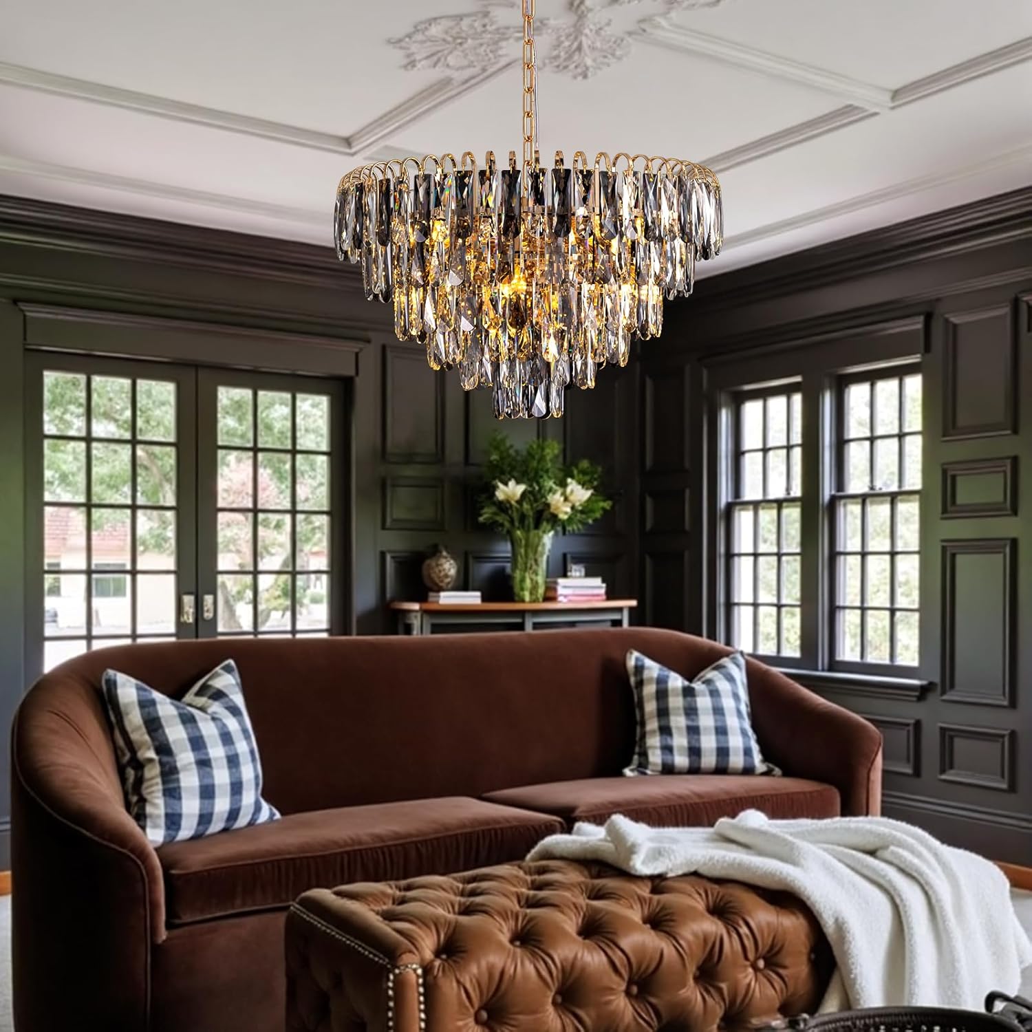 D24 Modern Crystal Chandelier,6-Tiers Round Crystal Chandeliers for Dining Room,10 Lights Contemporary Luxury Pendant Light for Living Room Entryway Foyer