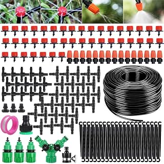 164FT Drip Irrigation Kit, Drip Irrigation System for Garden with 1/4" Irrigation Tubing DIY Saving Water Automatic Watering System for Garden, Greenhouse, Flower Bed,Patio,Lawn,Plant Watering System