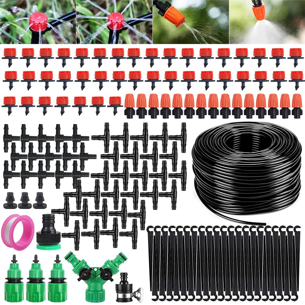 Drip Irrigation System, 164FT/50m Garden Irrigation System 1/4, Blank Distribution Tubing Watering Drip Kit Automatic Irrigation Equipment for Garden Greenhouse, Patio, Lawn