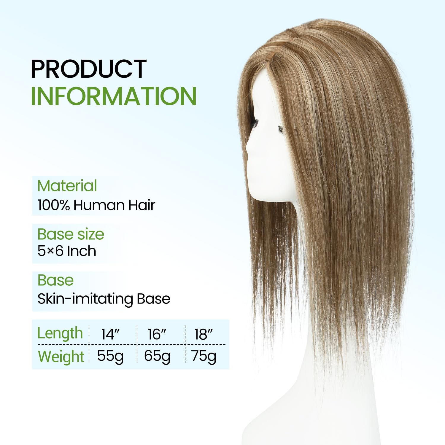 Hair Toppers for Women Real Human Hair 5×6 Inch Base 18 Inch 75g image 2