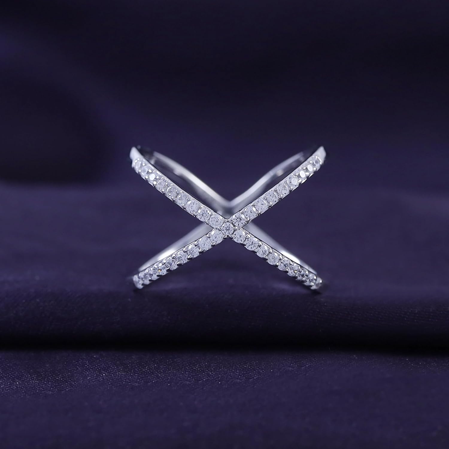 AFFY Round Cut White Natural Diamond Criss Cross X Anniversary Ring In 14k Gold Plated 925 Sterling Silver (Clarity : I2-I3, Color : I-J, 0.26 Carat Cttw)