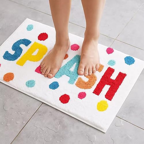 Miniatura 2 de Alfombras de baño de 32 x 20 pulgadas, suaves, absorbentes y antideslizantes, lavables a máquina con diseños de letras coloridas para bañera, ducha