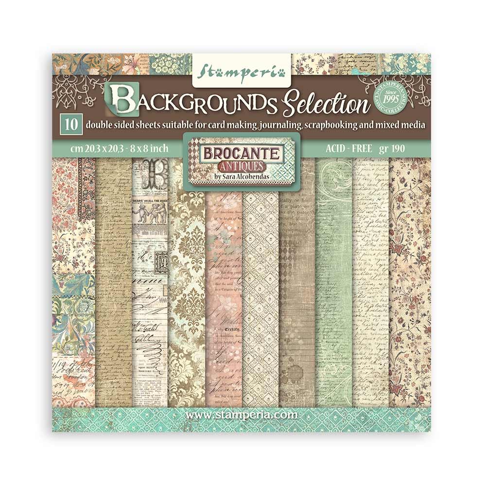 Stamperia - Scrapbook Paper Pad for Scrapbooking, Albums, Card Making, Bullet Journals and More, Acid Free, Double-Sided, Perfect for Crafts and Gifting (Brocante Antiques Background) (20.3 x 20.3 cm)