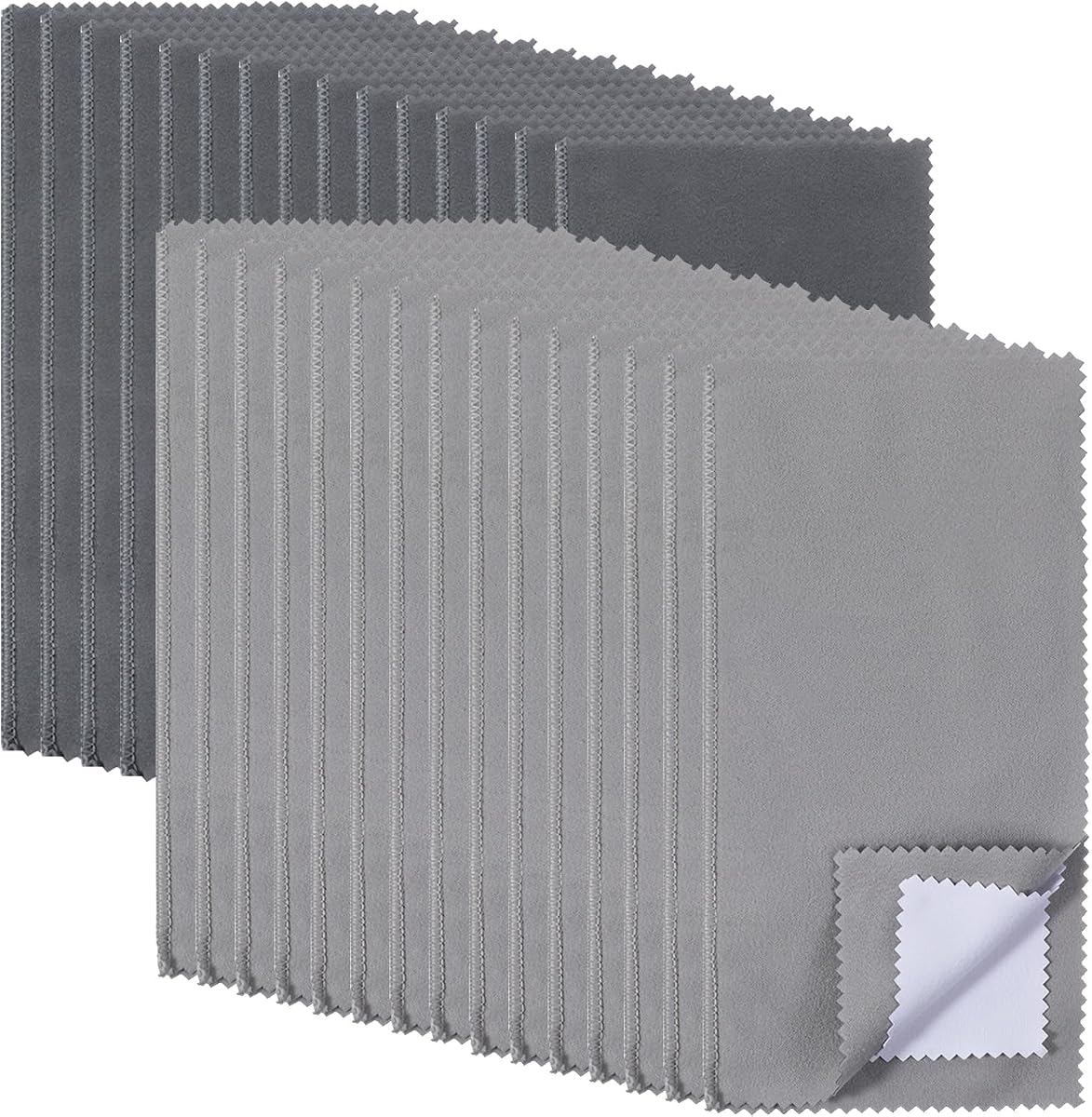 30 paños para pulir plata, 6.0 x 8.0 in, paño limpiador de microfibra para joyas de plata de ley, oro, cubiertos, diamantes, piedras preciosas, monedas (gris, gris claro)