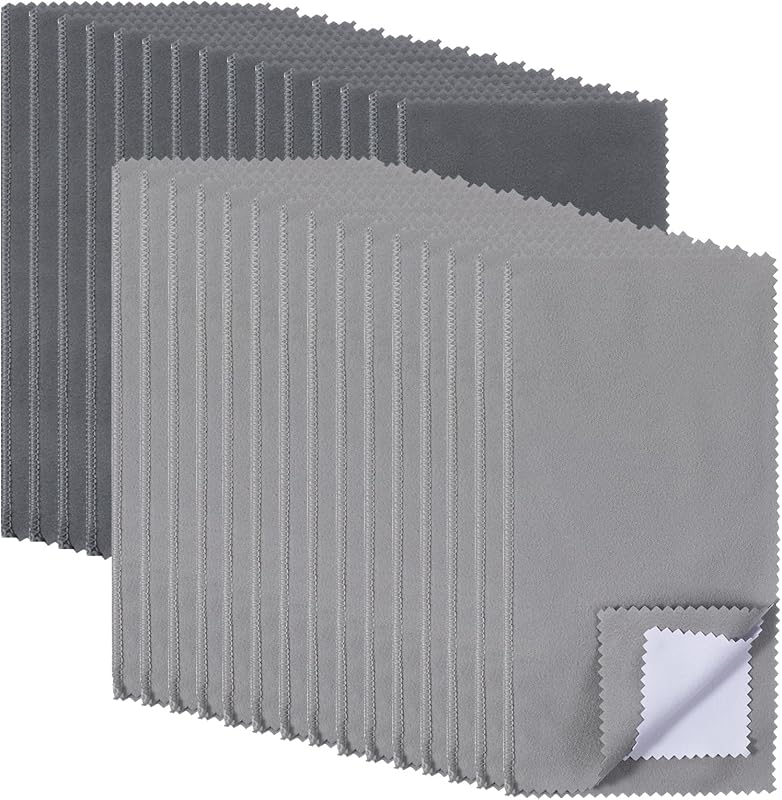 30 paños para pulir plata, 6.0 x 8.0 in, paño limpiador de microfibra para joyas de plata de ley, oro, cubiertos, diamantes, piedras preciosas, monedas (gris, gris claro)