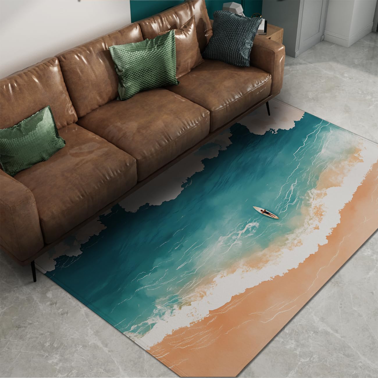 Tapis de style nordique plage vagues surf tapis de sol confortable 140x180cm
