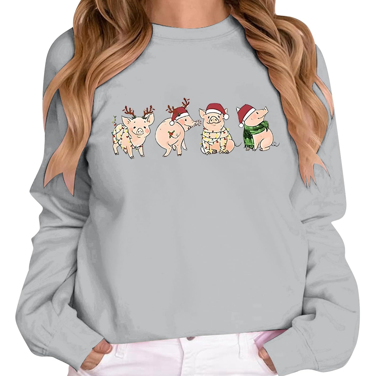 Suéter de Navidad para mujer, informal, de forro polar, de gran tamaño, de manga larga, con estampado de gnomo de Navidad, ropa de calle femenina