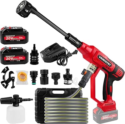 Cordless Pressure Washer, 2000PSI MAX Portable Brushless Pressure Washer, 2 X 5.0AH Batteries, 4 Speed Adjustment LCD Touch Screen, 8-in-1 Nozzle, 2A Fast Charger, with Garden Hose & Faucet Connectors