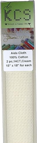Miniatura 108 de KCS 2 piezas de tela de algodón Aida de punto de cruz contado de 15" x 18" para bordado (Lino, 14CT)