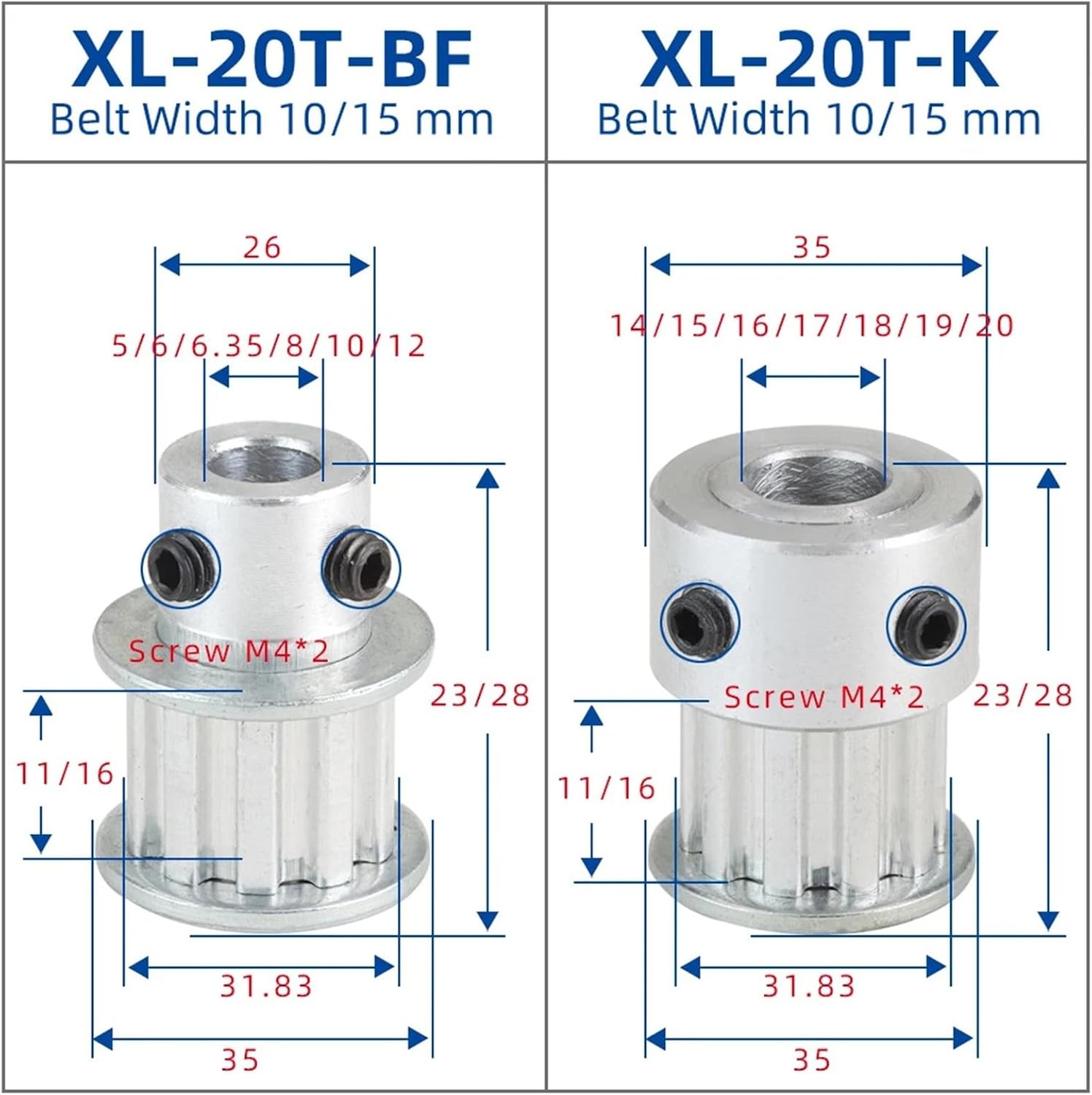 XL19T Alloy Pulley Teeth Pitch 5.08mm Bore 6/8/10-20mm Belt Width 10/15 1Pcs(8 mm,19T-Belt Width 15mm)