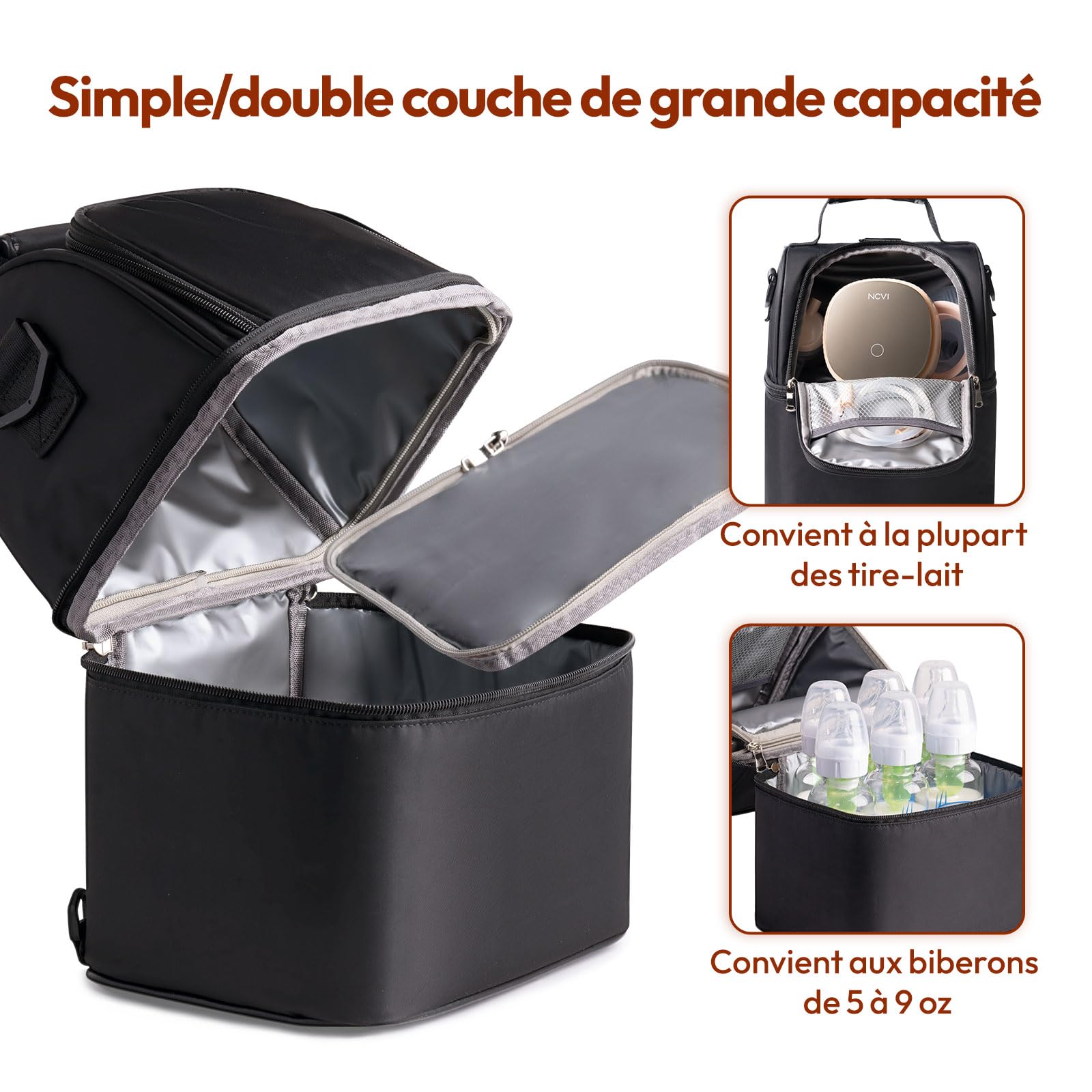 NCVI Sac Isotherme pour biberon, 2 Boîte à Glaçon Inclus, Compatible avec 6 biberons (270 ML), Sac a Dos Isotherme, Sac Isotherme Repas, Conservation Lait Maternel, Chaud/Frais Lunch Bag