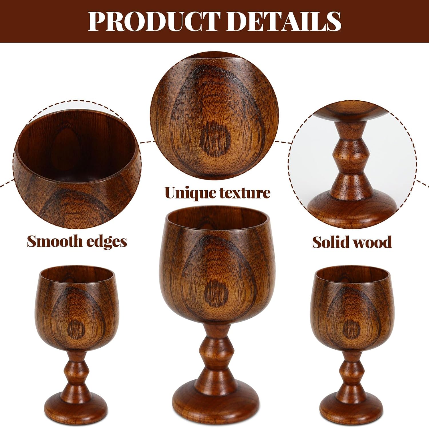 2 Pack Jujube Wood Goblets, 150ml Wooden Tasting Cups
