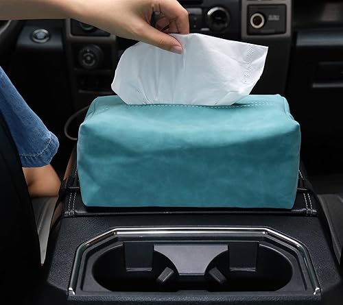 JEYODA Soporte para pañuelos de coche para 120 pañuelos estándar para asiento de vehículo extra grande de gamuza cubierta servilleta (azul)