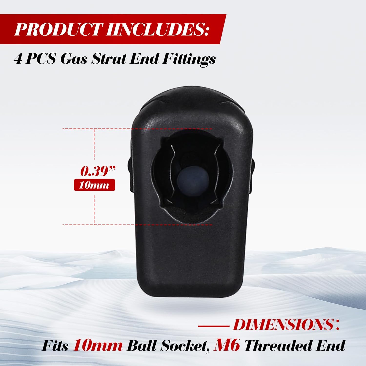 Vepagoo 4PCS M6 Female Thread Gas Strut Connector Jiont Nylon End Fittings fit for 10MM Ball Socket, Straight Detachable Shock Lift Connector Accessories