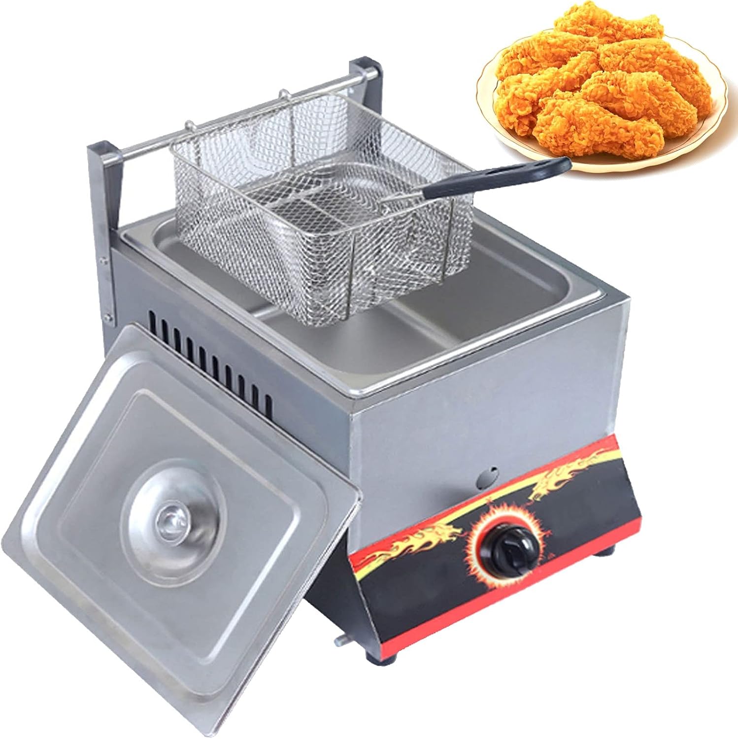 Stainless SteelFryer/Gas Fryer, Commercial Professional Fryer, Adjustable Firepower and Temperature Control, Multifunction Countertop Fryer with Frying Basket (Natural Ga
