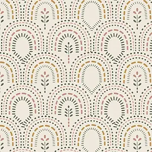 Vinjiasin Boho Peel and Stick Wallpaper Neutral Rainbow Floral Wallpaper Removable Beige Terracotta Arch Pattern Contact Paper for Bedroom Nursery Living Room Accent Wall, 17.3"x78.7"