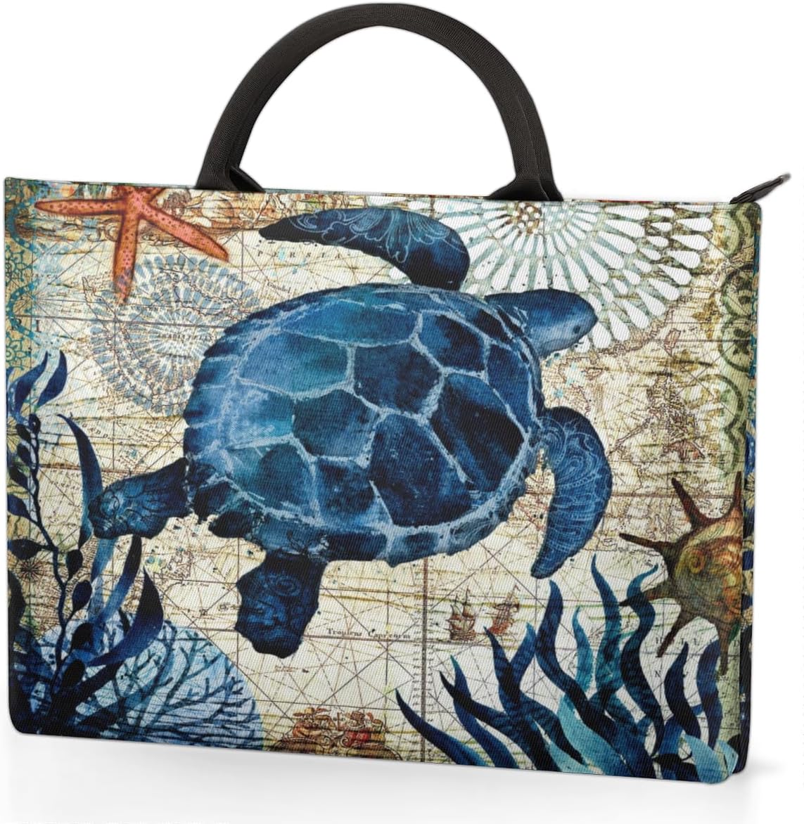 Vintage Sea Turtle Laptop Sleeve 15.6 Inch Durable Waterproofing with Handle Portable Laptop Case Compatible with Asus HP Dell Lenovo Notebooks