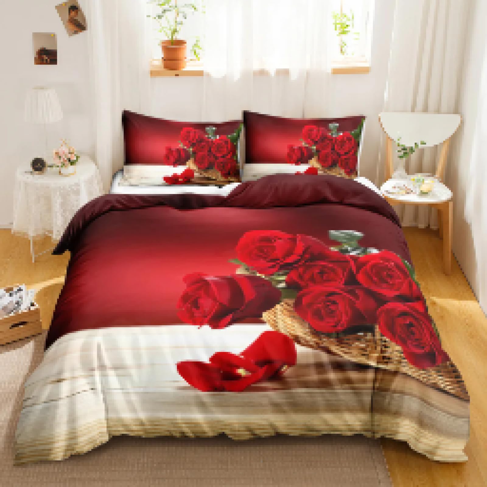 Housse de couette rose rouge au motif romantique pour créer un cocon de douceur intime
