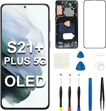 OLED for Samsung Galaxy S21 Plus 5G Screen Replacement | Front Touch Display Digitizer with Frame Full Assembly with Repair Tool Kit SM-G996W SM-G996U Support Fingerprint