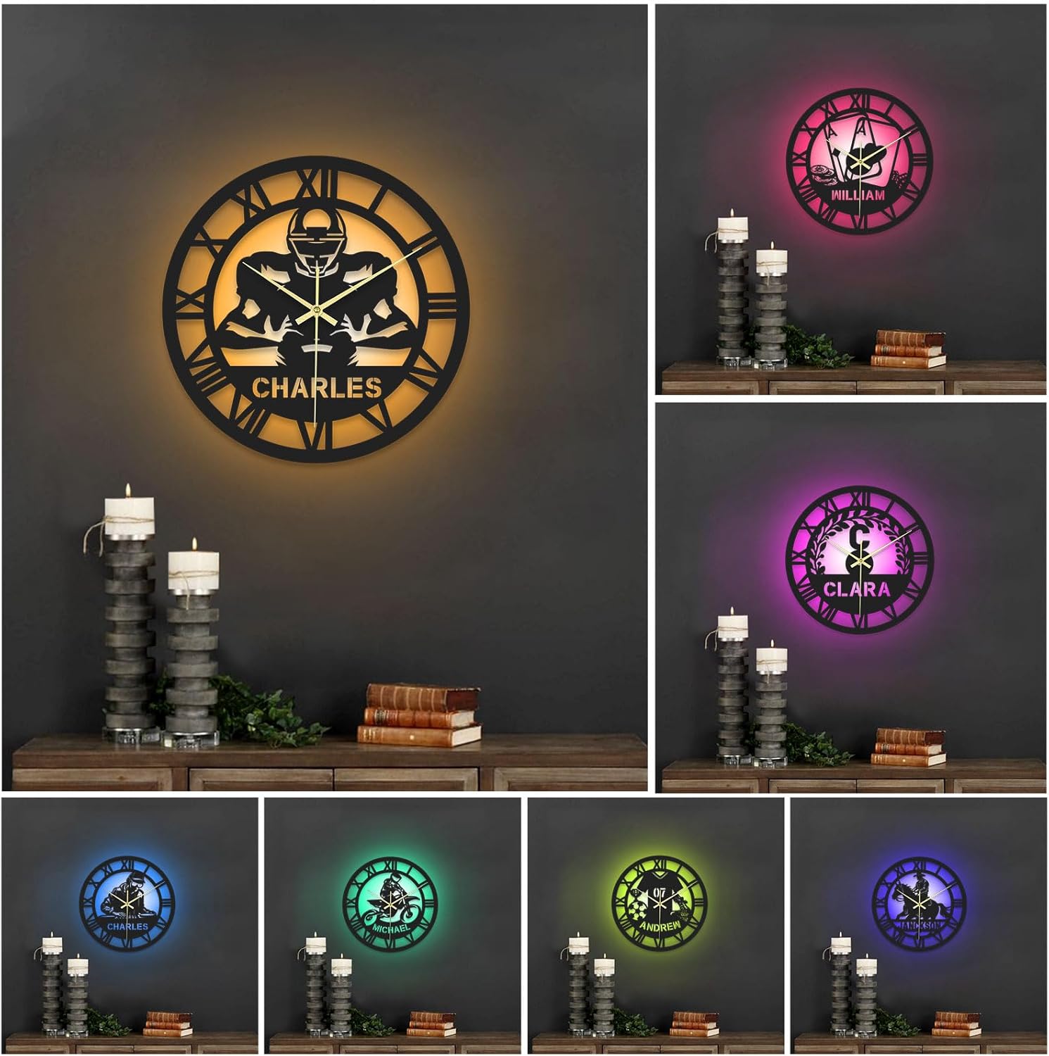 Custom Name Metal Wall Clock with Silent Movement,15.7in Personalized for Kitchen, Living Room | Unique Christmas, Housewarming