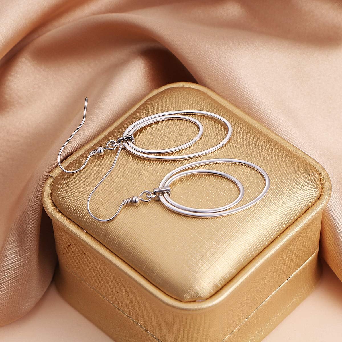 S925 Sterling Silver Trendy Dangle Drop Stud Loops Hoop Earrings for Women Jewelry Cuban Link