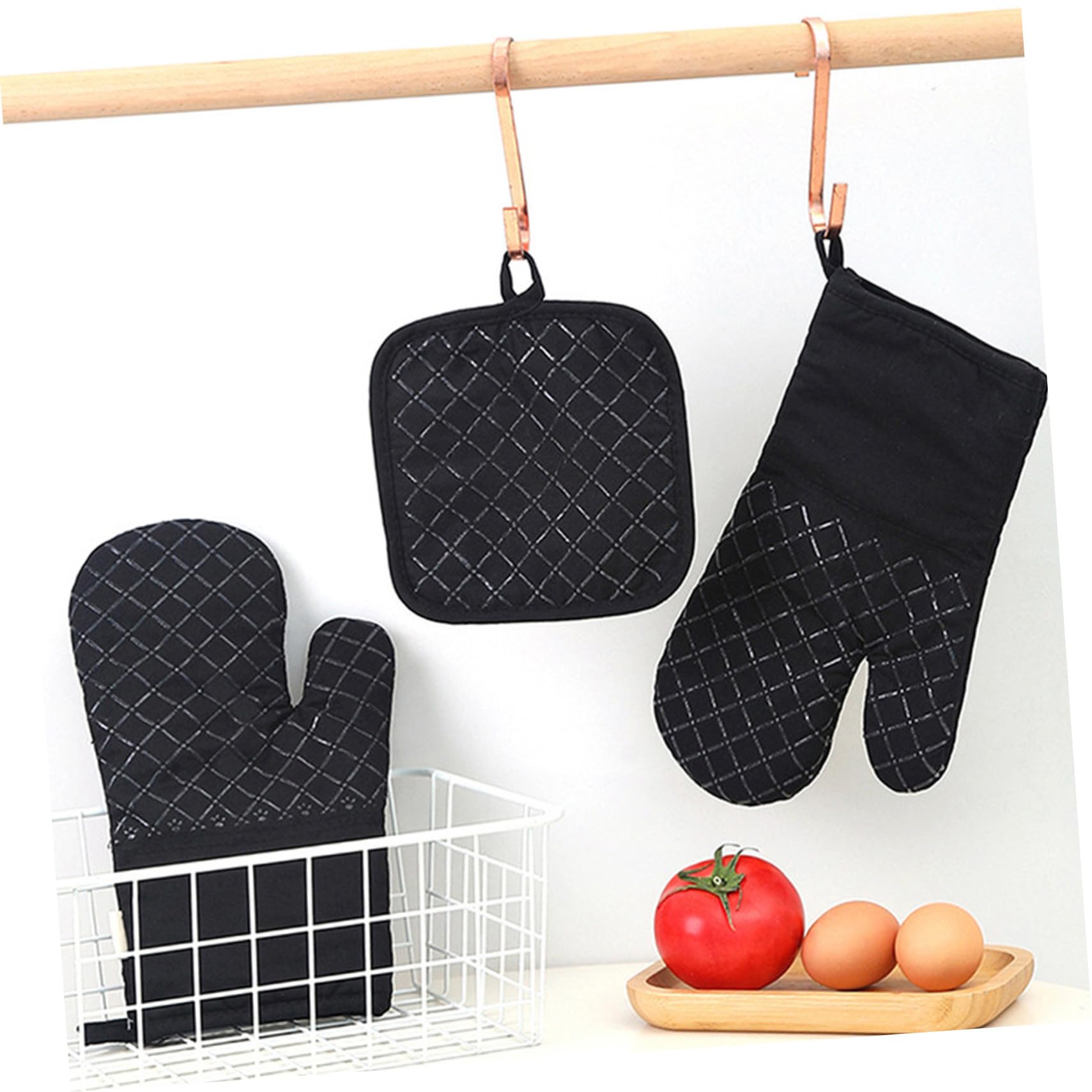 COLLBATH Guanti Da Forno Resistenti Al Calore Presine Sottopentole e Grembiuli Da Cucina Per Cucinare Barbecue e Microonde Antiscivolo e Sicuri Per Famiglia