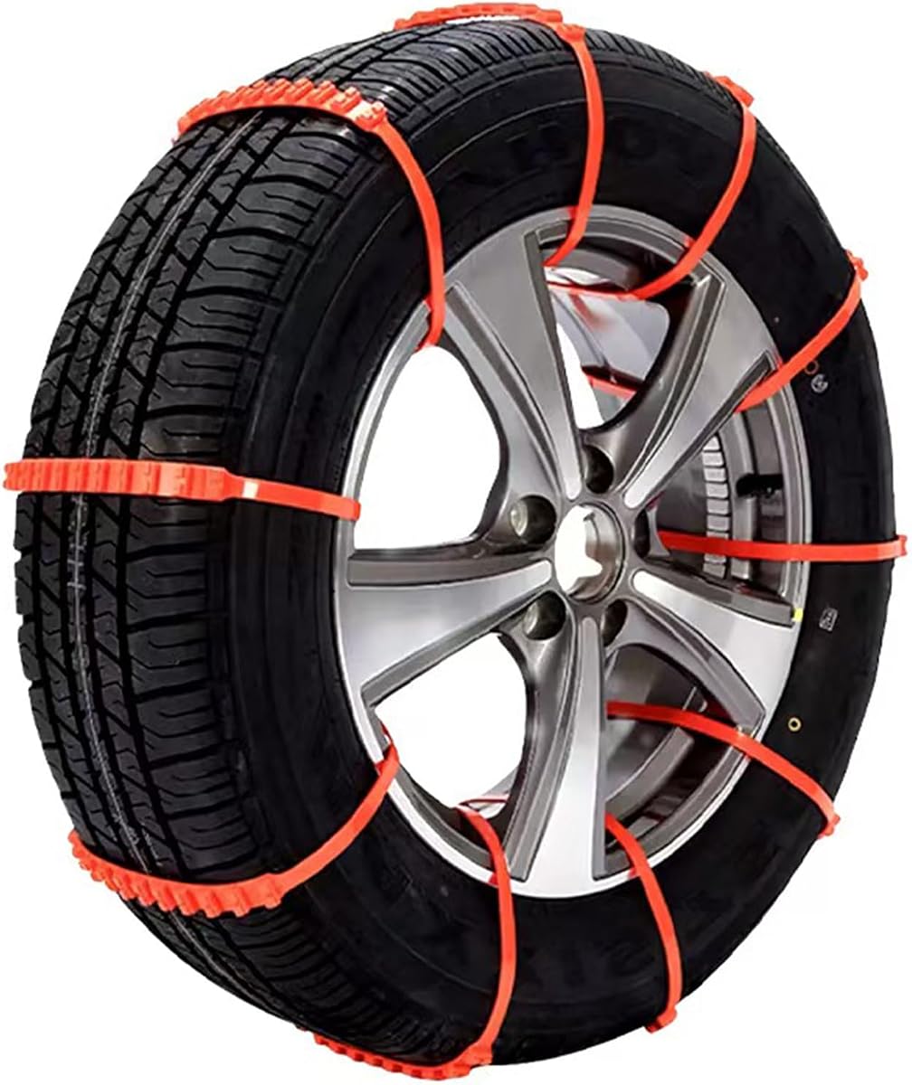 2025 Reusable Anti Skid Snow Tire Chains Car Winter Wheels Chain Universal Cable Tire Belts,10 Pack Red Non-Slip Zip Tie Tires Chain Emergency for Auto Pickup Trucks Suv