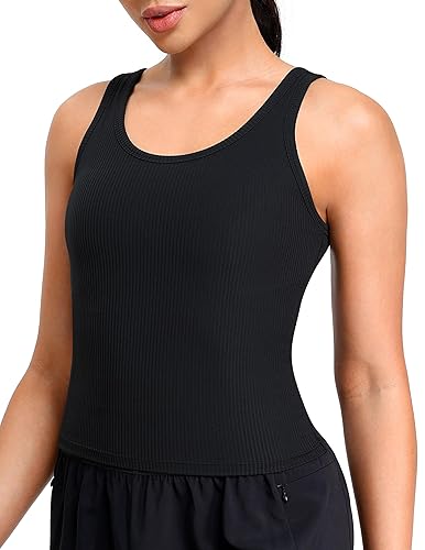 YUNOGA Ribbed Workout Tank Tops for Women - U Back