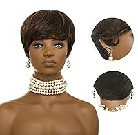 Vista 5 de Pelucas cortas de corte pixie de 6 pulgadas para mujeres negras, pelucas sin pegamento, peluca de pelo corto para mujeres negras mayores, peluca
