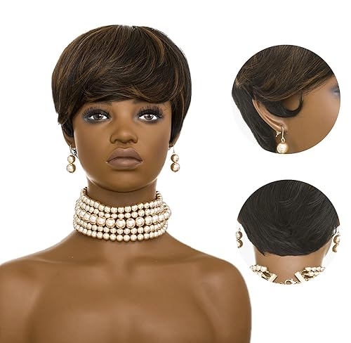 Miniatura 5 de Pelucas cortas de corte pixie de 6 pulgadas para mujeres negras, pelucas sin pegamento, peluca de pelo corto para mujeres negras mayores, peluca