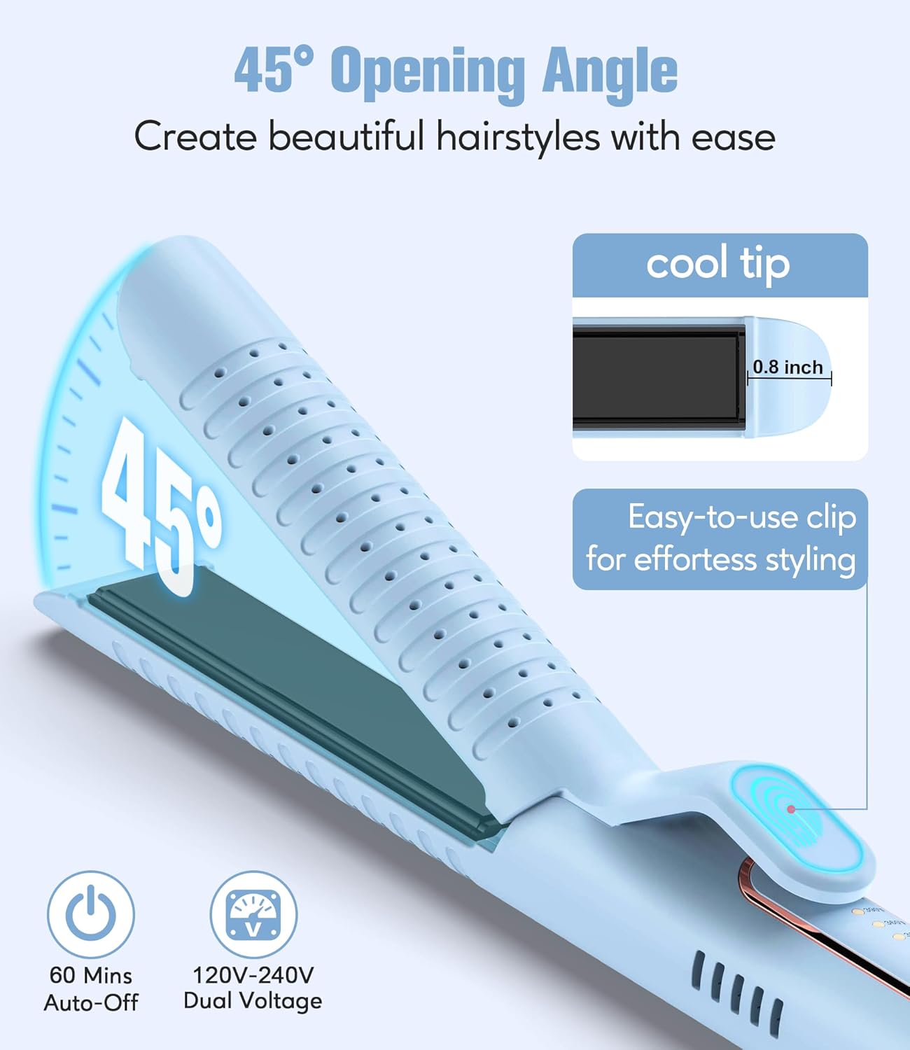 Farery Chill Set Soft-Air Curling Iron: Gentle Soft Air for Quick Styling & Long-Lasting Curls, Lock in Style with Cooling Air Vents, 2-in-1 Hair Straightener & Curler with Upgraded Long Barrel, Blue - Image 4