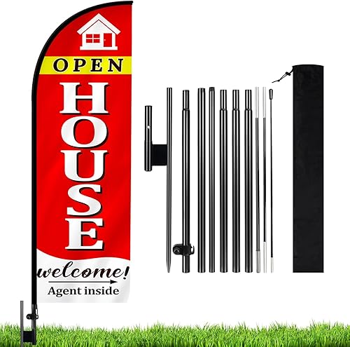 Miniatura 8 de Letrero de venta de garaje, kit de bandera y poste publicitario Swooper, bandera de venta de garaje para patio, bandera de plumas, kit de poste de