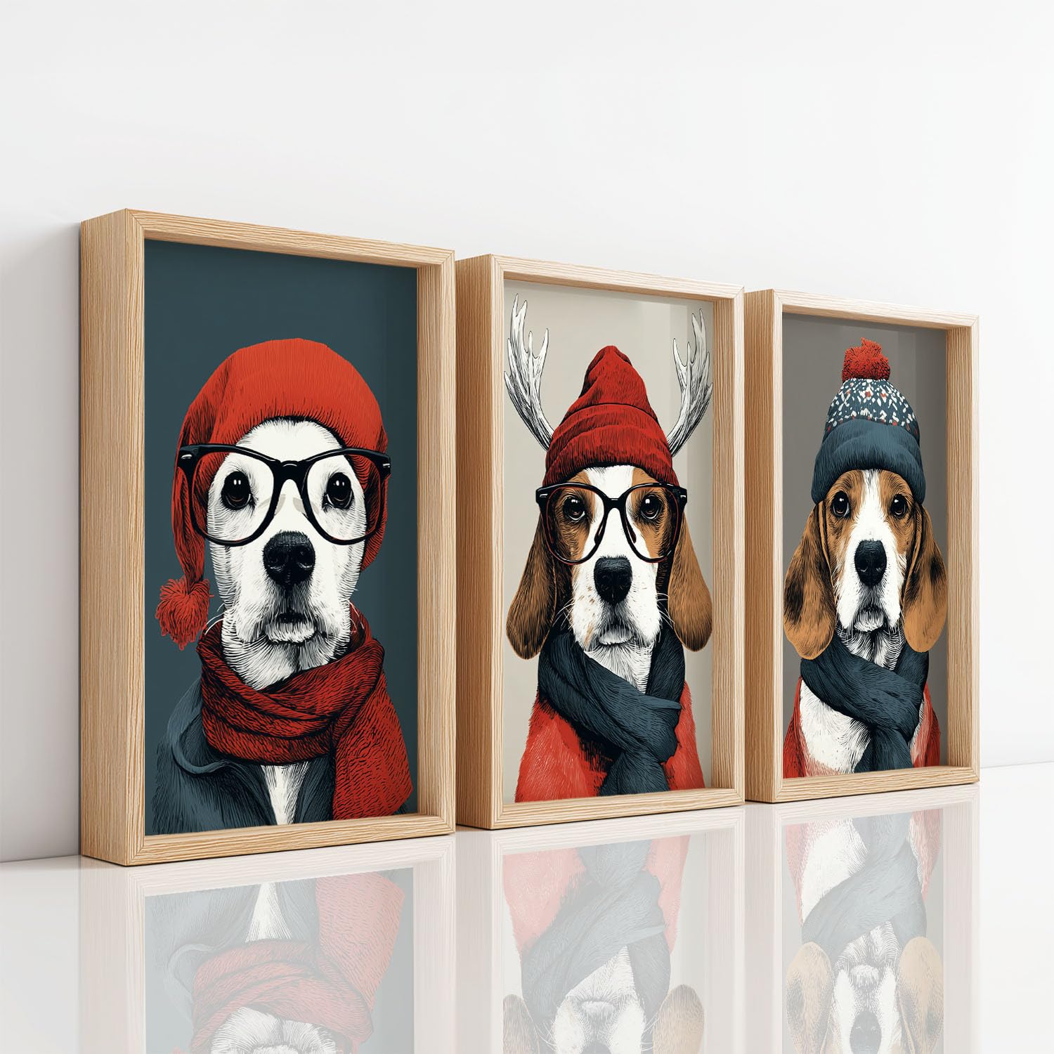 Zwierzęta, płótno, sztuka ścienna, zestaw, zimowe beagle przytulne, drukowane obrazy ścienne do salonu, sypialni, jadalni, biura, korytarza, dekoracja, 40 x 50 cm, 3 szt