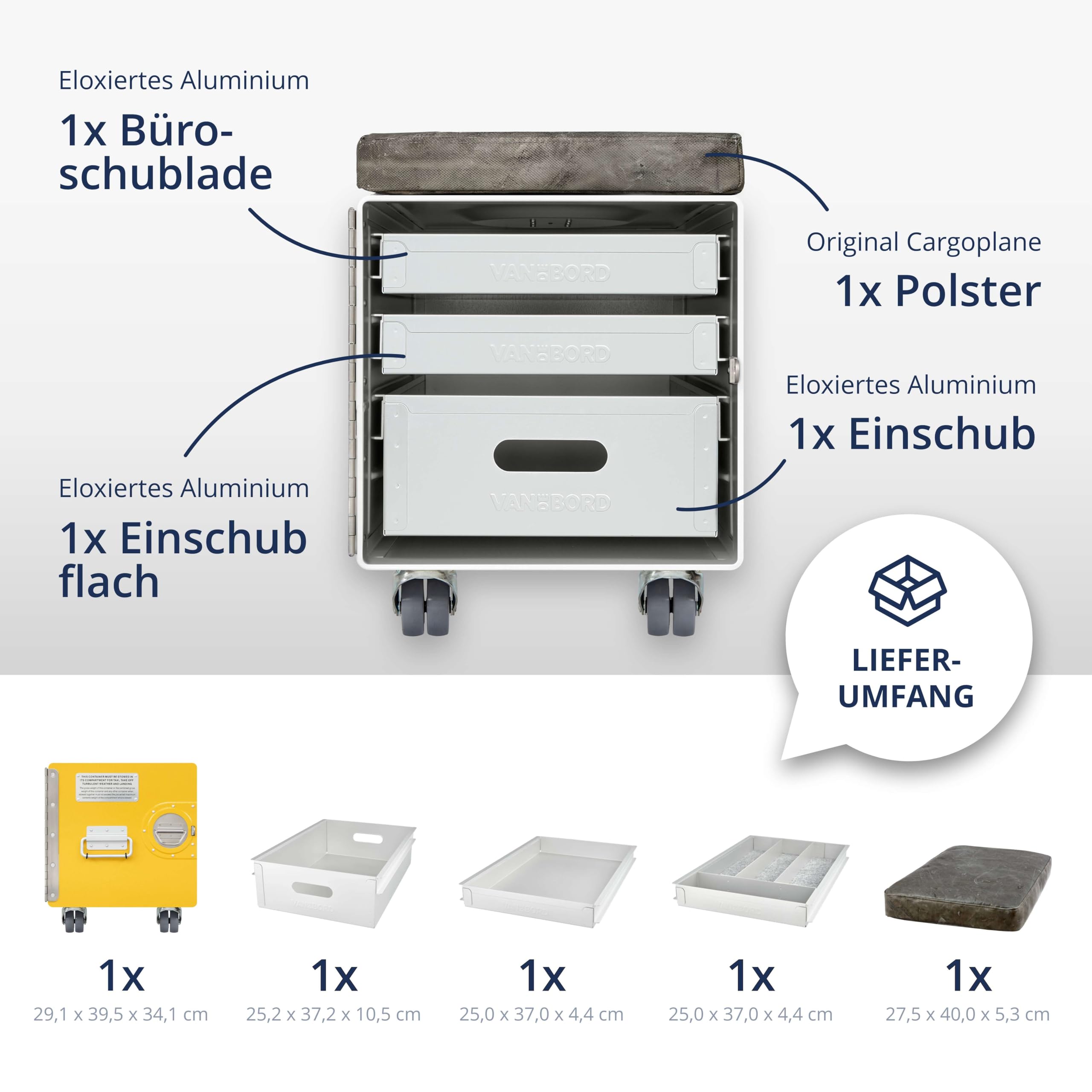 Hocker Büroschrank, Rollcontainer mit Schubladen, Lagerschrank Metall, Industrial Möbel, Schubladenschrank Werkstatt, vormontiert, 40,1 x 29,1 x 39,5, Bord Box M, Goldgelb, Stauraum 1