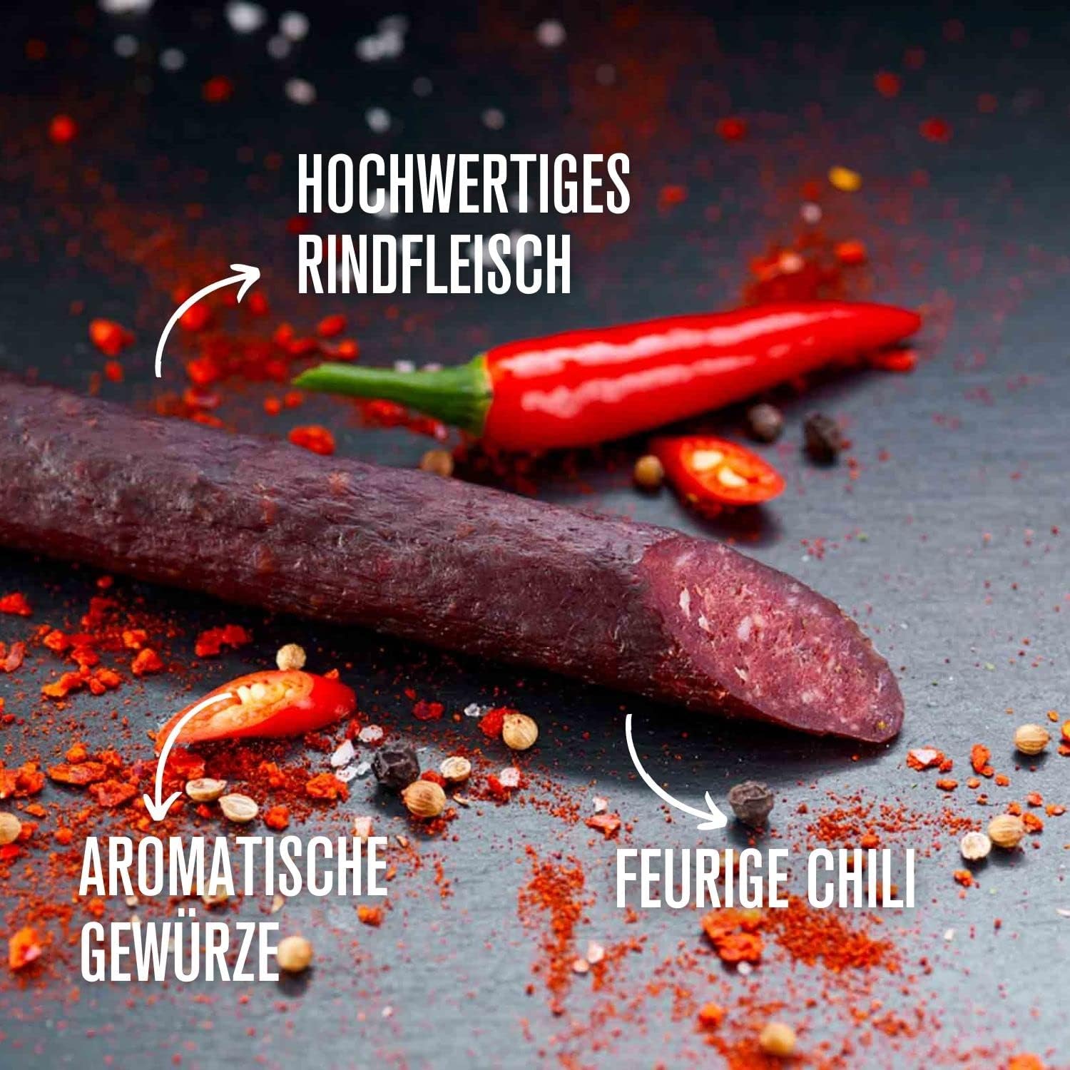 Grillido Sportwurst Rind & Chili 25x20g (500g) aus Österreich – Proteinreicher Fleischsnack mit 39% Eiweiß, ohne Zucker, ohne Schweinefleisch – Herzhafte Alternative zu Beef Jerky & Proteinriegel