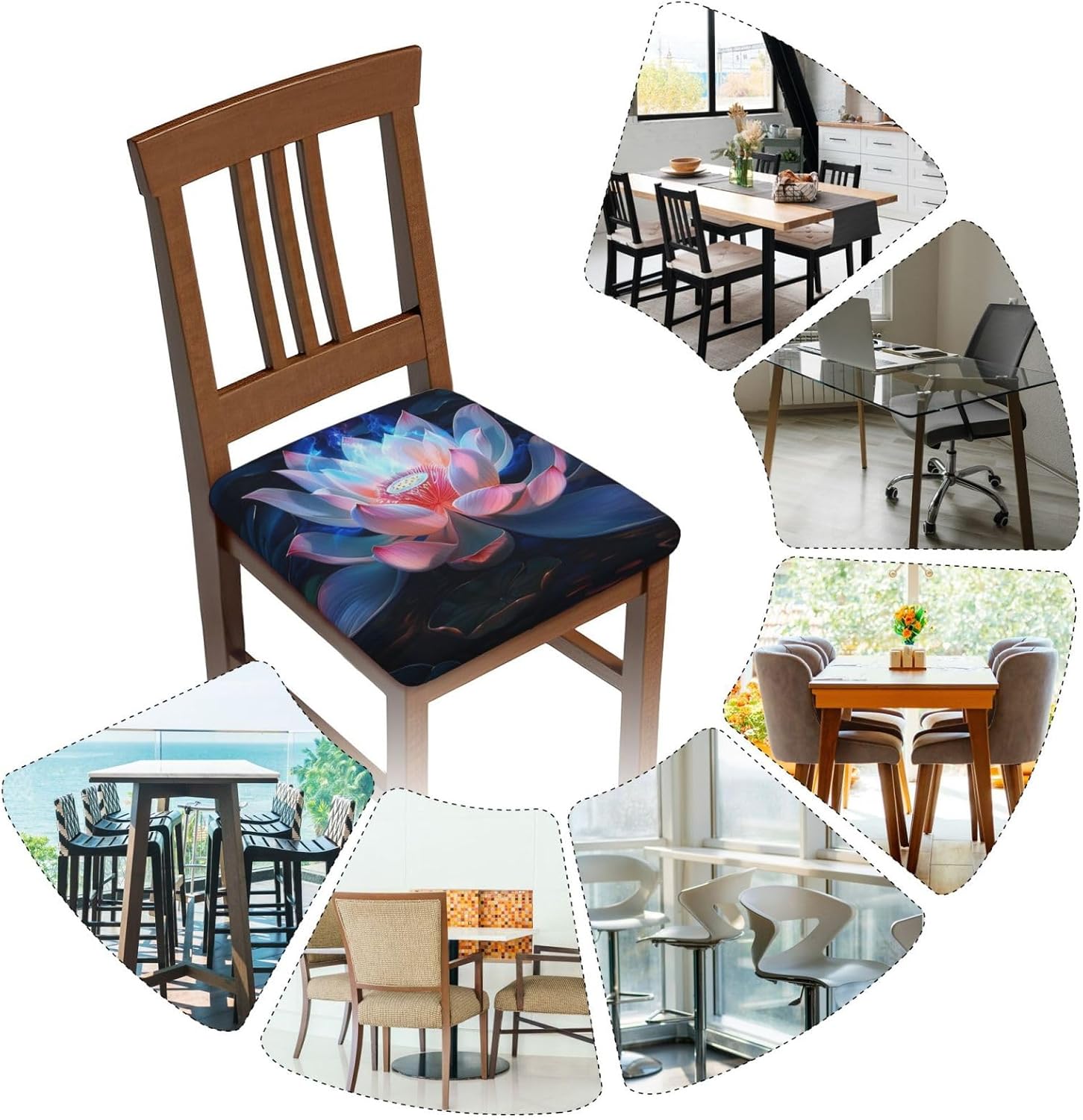 Flower Print Square Cushion Covers 6 Pcs Set Elastic Non-Slip Seat Cushion Slipcovers Pet Furniture Protectors for Chair, Sofa