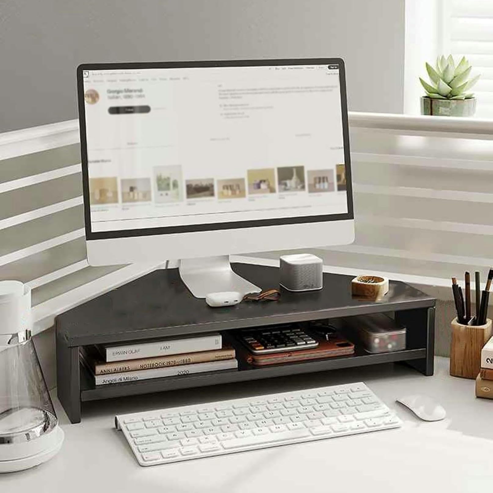 Étagère ergonomique à 2 niveaux et support de moniteur en bois pour écran de bureau