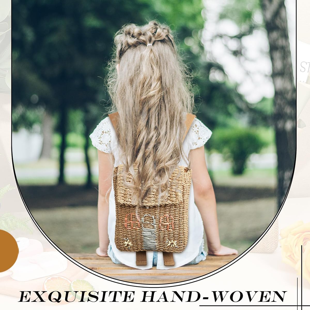 Handwoven Straw Backpack with Floral Embroidery Cute Small House Design Natural Woven Clutch Handbag Shoulder Bag Beige Beach Style