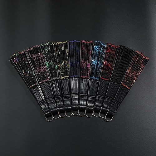 Miniatura 7 de BABEYOND 8pcs Abanico de Mano Plegable Vintage Bordado con Lentejuelas Abanico Plegable de Mano Abanico Plegable de Tela para Boda Baile Fiesta