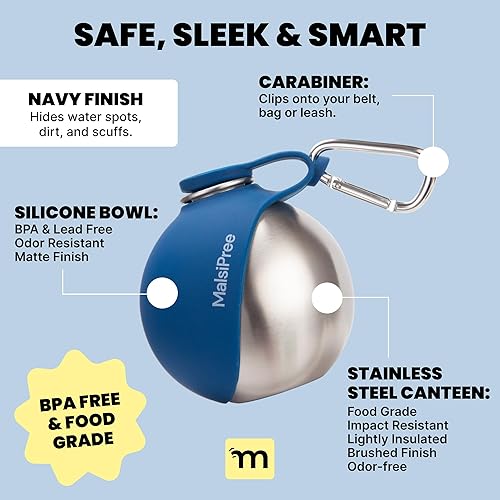 Miniatura 3 de MalsiPree 2-in-1 Portable Dog Water Bottle and Travel Bowl for Small Dogs - Stainless Steel Dog Water Jug for Walking, Hiking, and Car Trips -