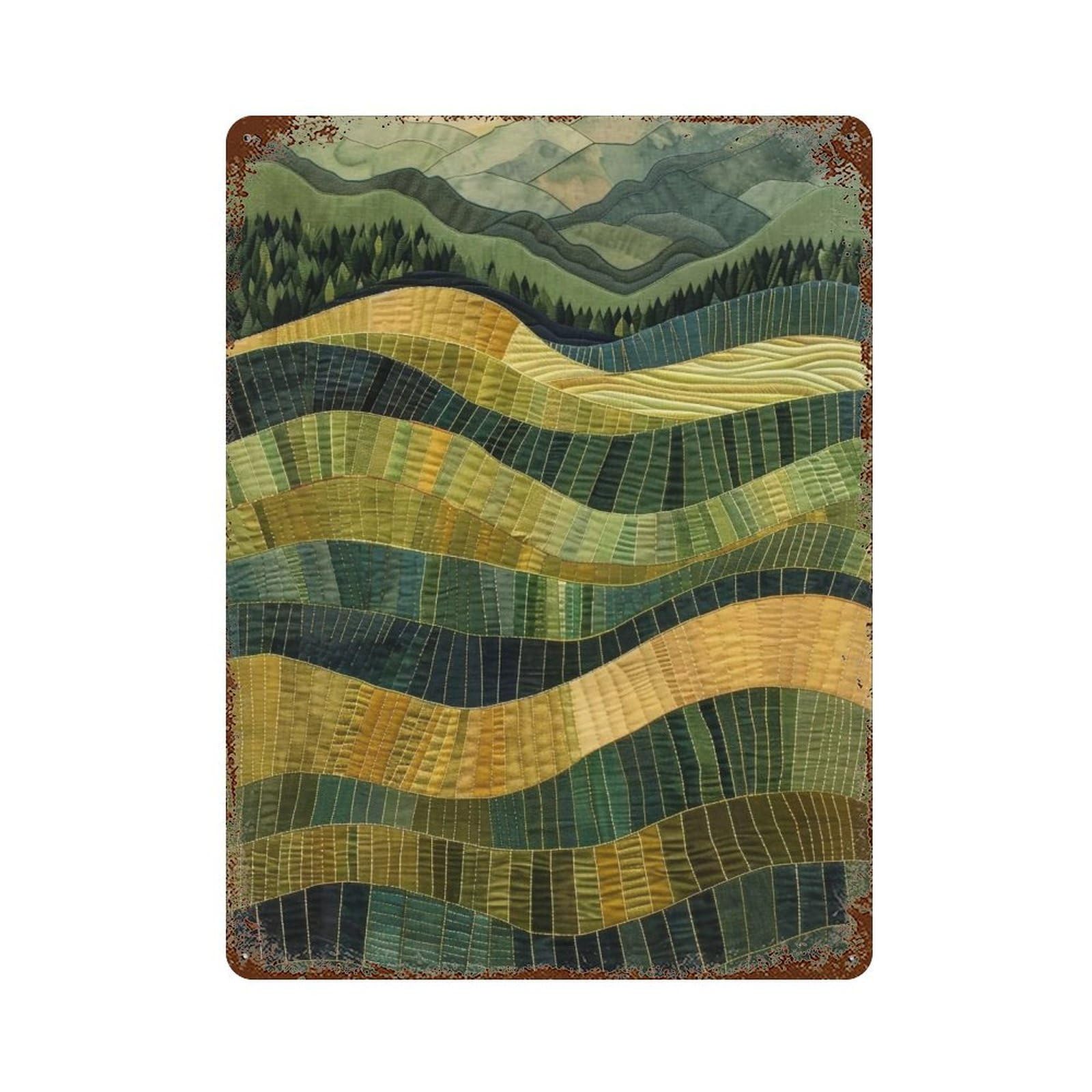 Wihyrtui Style Stitched Wavy Stratified Green Hills 04 Wall Retro Iron Metal Tin Sign Vintage Art Poster Modern Home Cofffee Club Art Bar Shop Decor 40X30cm