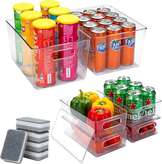 AIKER Fridge Organisers Set of 7, BPA-Free Premium Clear Stackable Refrigerator Storage Bins,Fridge Storage Organisers with Handle for Multipurpose Kitchen, Fridges,Cupboards,Cosmetics
