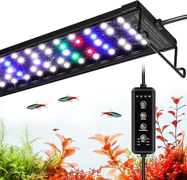 hygger LED Aquarium Light with Timer, 30W Full Spectrum Fish Tank Plant Growth Lamp, 24 H Remote Control, Adjustable Brightness & 10 Colors, Extendable Bracket, Power-Off Memory, Fits 30-36 Inch Tank