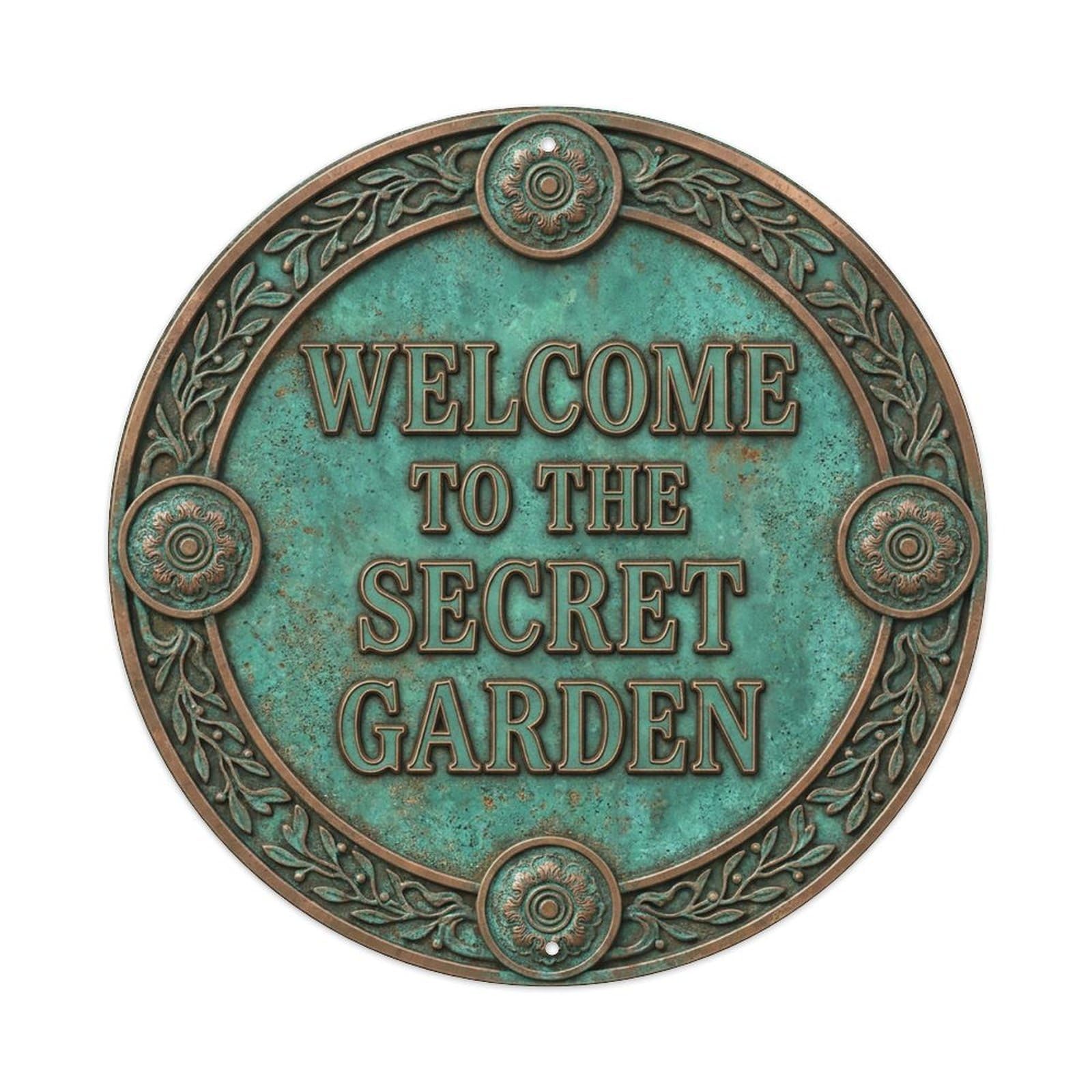 Vintage Welcome Secret Garden Floral Riveted Metal Tin Sign
