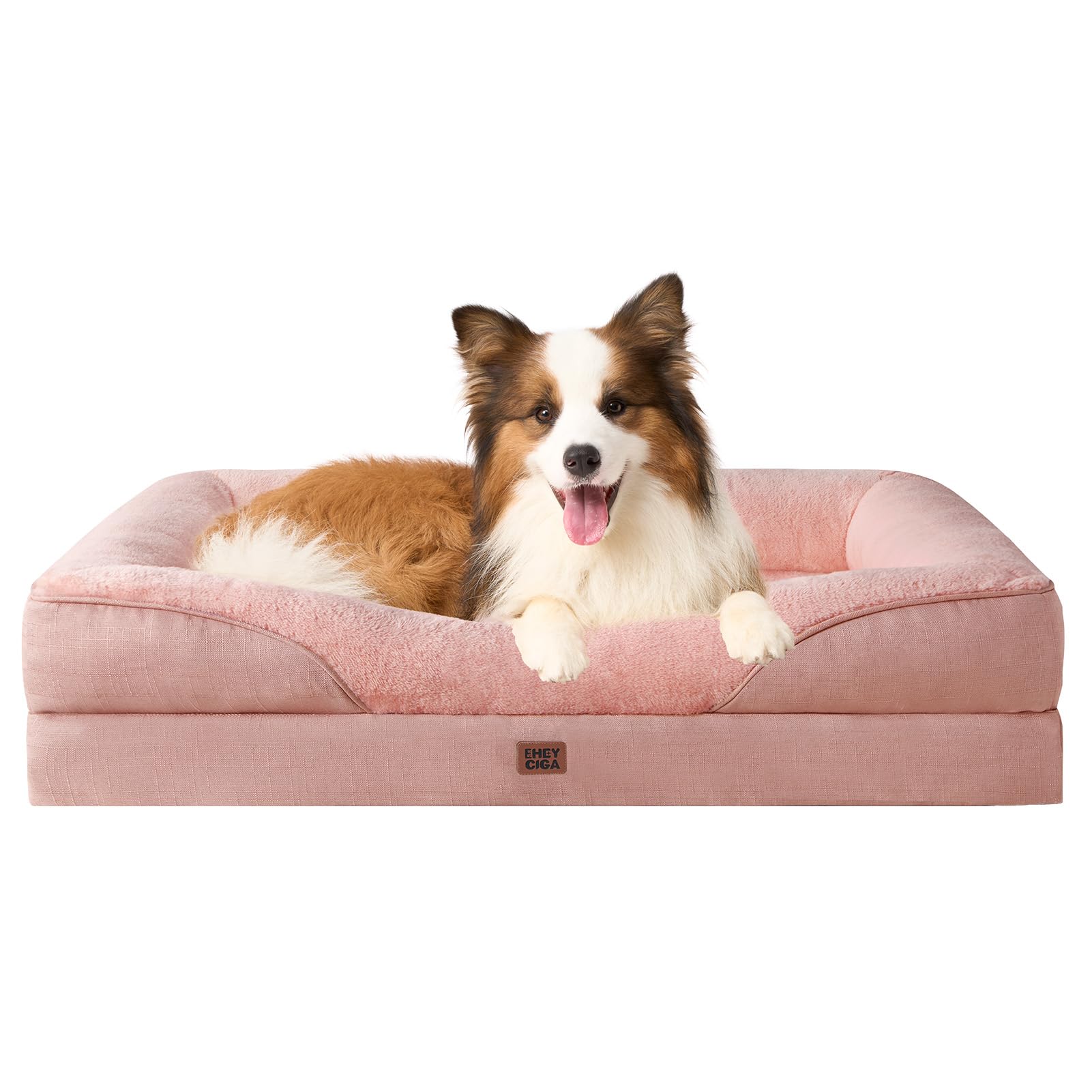 EHEYCIGA XL Dog Bed Memory Foam, Extra Large Orthopedic Dog Beds Sofa with Sides and Waterproof Liner, Pet Couch with Washable Removable Cover and Non-Slip Bottom, 104x68x19cm, Dusty Pink โ image 1