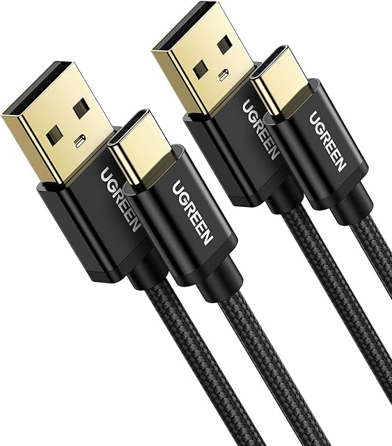 UGREEN USB C Cable 2Pack 3A Type C Quick Charge Lead Fast Charging Cord Compatible with Galaxy S23 S22 Ultra Mi 11 12 Pixel 7 6 Huawei P30 P40 Pro Nokia 7.1 Switch, 1M