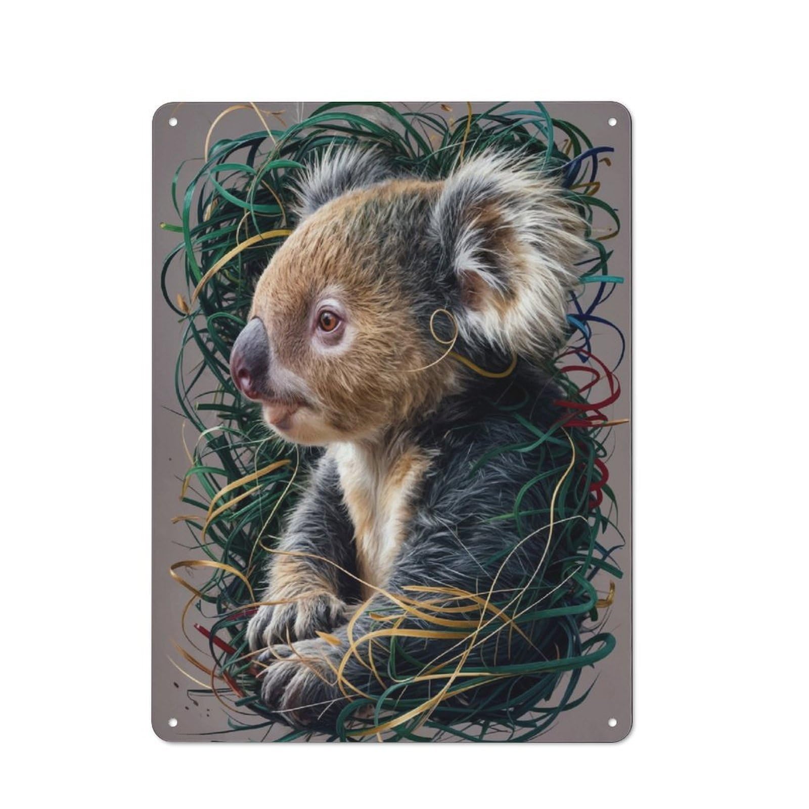 Junmoney Koala In Green And Gold Metal Wall Plaque 40X30cm, Simple Retro Office Wall Decor For Office, Study, Studio Or Hallway